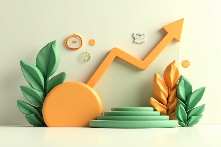 Visualisering av bærekraftstatistikk med grønne piler og miljøvennlige materialer